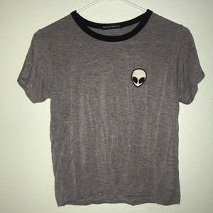 gray short sleeve T-shirt, barley worn
